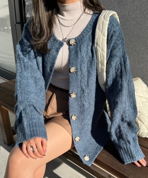 nemne store（ネンネストア）の「【低身長用サイズあり】前後2wayケーブルニットカーディガン（ニット/セーター・レディース・ピンク/アイボリー/ブルー・SMALL/MEDIUM）」の10枚目の写真