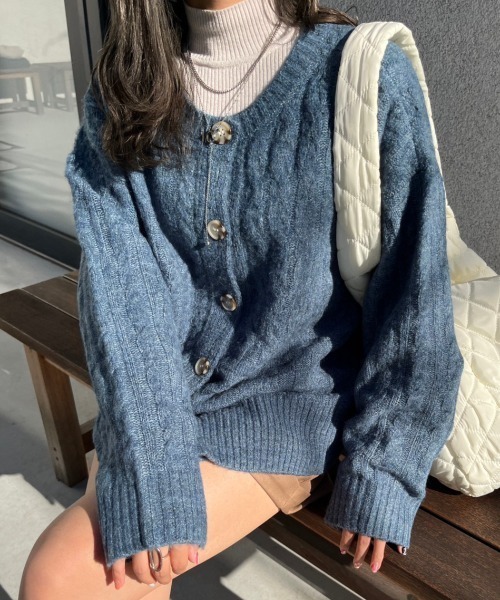 nemne store（ネンネストア）の「【低身長用サイズあり】前後2wayケーブルニットカーディガン（ニット/セーター・レディース・ピンク/アイボリー/ブルー・SMALL/MEDIUM）」の18枚目の写真