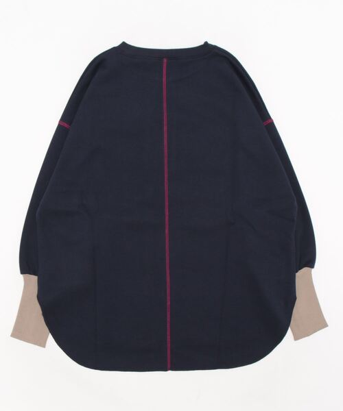 Q(キュー)の「鹿の子 リラックスプルオーバー(Tシャツ/カットソー・レディース・グレイッシュベージュ/ネイビー・MEDIUM)」の3枚目の写真