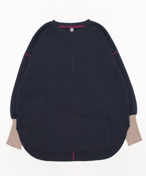Q(キュー)の「鹿の子 リラックスプルオーバー(Tシャツ/カットソー・レディース・グレイッシュベージュ/ネイビー・MEDIUM)」の4枚目の写真