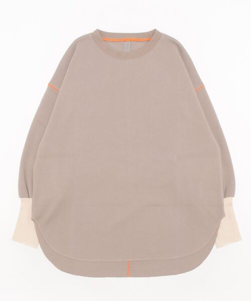 Q(キュー)の「鹿の子 リラックスプルオーバー(Tシャツ/カットソー・レディース・グレイッシュベージュ/ネイビー・MEDIUM)」の5枚目の写真