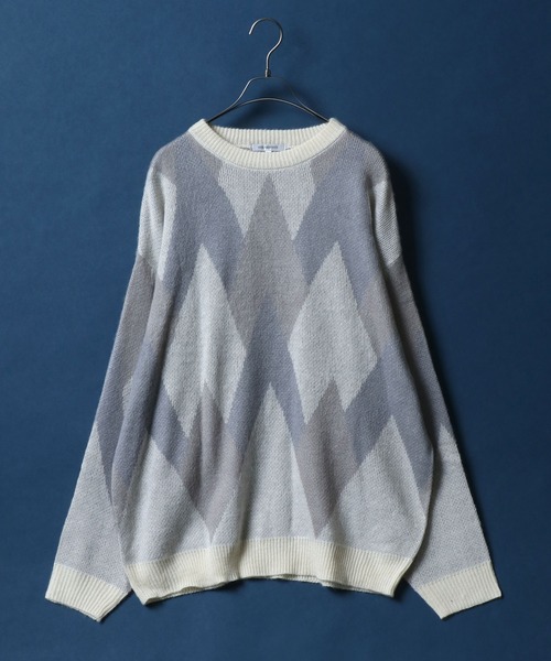 ANPAS（アンパス）の「Total Pattern Jacquard Mohair Touch Shaggy Knit Pullover/総柄 ニット ジャガード モヘアタッチ シャギーニット プルオーバー（ニット/セーター・メンズ・ブラック系その他/ホワイト系その他/ブルー系その他・M/L）」の2枚目の写真