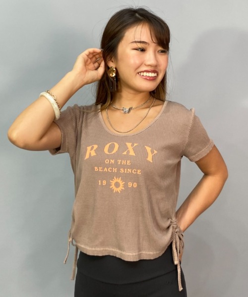 ROXY(ロキシー)の「ROXY/ロキシー リブ素材ショート丈/ミニTシャツ RST231094(Tシャツ/カットソー・レディース・ブラウン系その他/ピンク系その他/ホワイト×ネイビー・S/M)」の2枚目の写真