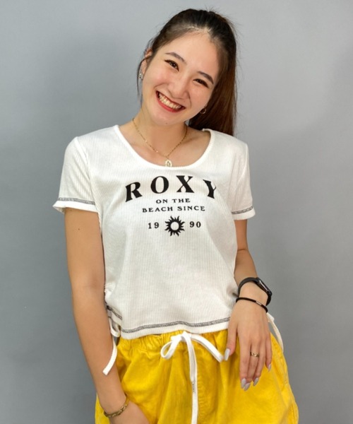 ROXY(ロキシー)の「ROXY/ロキシー リブ素材ショート丈/ミニTシャツ RST231094(Tシャツ/カットソー・レディース・ブラウン系その他/ピンク系その他/ホワイト×ネイビー・S/M)」の1枚目の写真