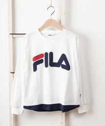 FILA（フィラ）の「【FILA/フィラ】ワイドシルエット ブランドロゴ アップリケ刺繍ワッペン フェイクレイヤード 長袖Tシャツ/裾フェイクレイヤード ロングスリーブ カットソー【140cm-160cm】（Tシャツ/カットソー・キッズ）」