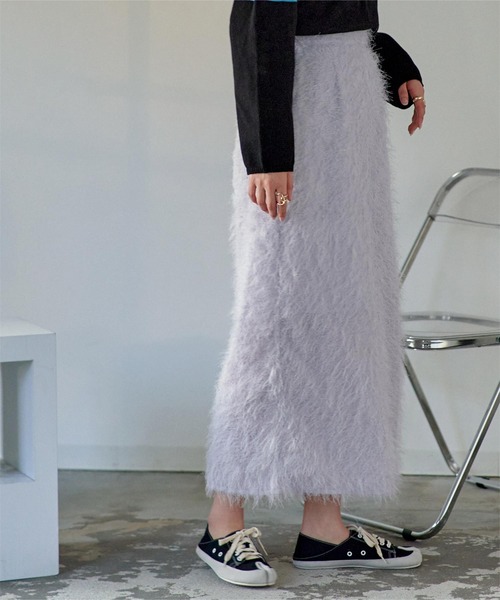miette(ミエット)の「フリンジタイトロングスカート(スカート・レディース・ブラック/ライトパープル・FREE)」の9枚目の写真