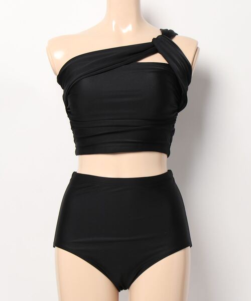 Ritzy(リッツィー)の「ワンショルダ-バイカラーハイウエストビキニ水着(水着・レディース・ブラック/ベージュ・XL/M/L)」の4枚目の写真