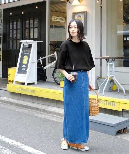 Chaco closet（チャコ クローゼット）の「カラーワッフルオーバーサイズショートスリーブTシャツ（Tシャツ/カットソー・レディース・オートミール/オレンジ/ネイビー/イエロー/グリーン/ピンク/ブラック/オフホワイト/ブルー/ミント/テラコッタ/スモークピンク・FREE）」の21枚目の写真