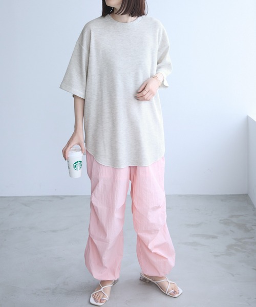 boohoo PLUS オーバーサイズワッフルＴシャツ&カーゴパンツ GU公式 | ウォッシュドワッフルボクシーT(5分袖)(オーバーサイズ)