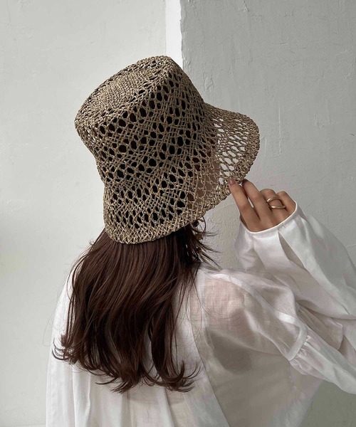CAPRICIEUX LE'MAGE（カプリシューレマージュ）の「透かし編みハット（ハット・レディース・ベージュ/ブラウン・FREE）」の6枚目の写真