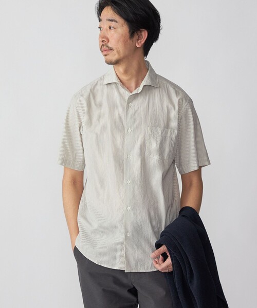 SHIPS(シップス)の「SHIPS: ボイル セミワイドカラー ストライプ ショートスリーブ シャツ(シャツ/ブラウス・メンズ・オフホワイト/ライトグリーン/ライトブルー・SMALL/MEDIUM/LARGE/X-LARGE)」の1枚目の写真