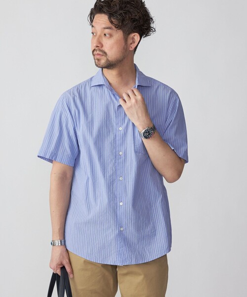 SHIPS(シップス)の「SHIPS: ボイル セミワイドカラー ストライプ ショートスリーブ シャツ(シャツ/ブラウス・メンズ・オフホワイト/ライトグリーン/ライトブルー・SMALL/MEDIUM/LARGE/X-LARGE)」の3枚目の写真