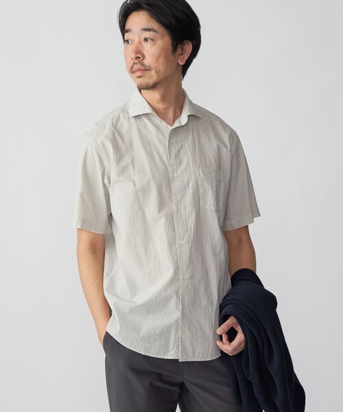 SHIPS(シップス)の「SHIPS: ボイル セミワイドカラー ストライプ ショートスリーブ シャツ(シャツ/ブラウス・メンズ・オフホワイト/ライトグリーン/ライトブルー・SMALL/MEDIUM/LARGE/X-LARGE)」の4枚目の写真