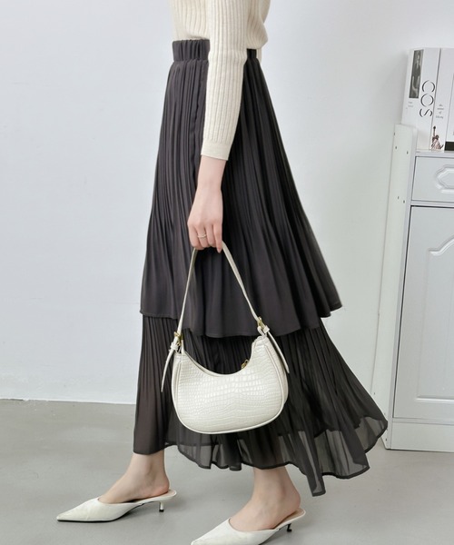 ABITOKYO（アビトーキョー）の「プリーツティアードスカート（スカート・レディース・ホワイト/ブラック/チャコールグレー/モカ/ベージュ/ネイビー・M/L）」の3枚目の写真