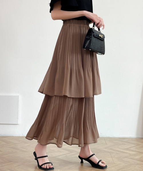 ABITOKYO（アビトーキョー）の「プリーツティアードスカート（スカート・レディース・ホワイト/ブラック/チャコールグレー/モカ/ベージュ/ネイビー・M/L）」の4枚目の写真