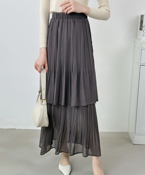 ABITOKYO（アビトーキョー）の「プリーツティアードスカート（スカート・レディース・ホワイト/ブラック/チャコールグレー/モカ/ベージュ/ネイビー・M/L）」の9枚目の写真