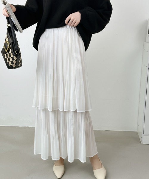 ABITOKYO（アビトーキョー）の「プリーツティアードスカート（スカート・レディース・ホワイト/ブラック/チャコールグレー/モカ/ベージュ/ネイビー・M/L）」の13枚目の写真