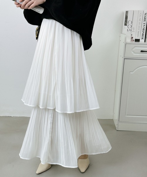 ABITOKYO（アビトーキョー）の「プリーツティアードスカート（スカート・レディース・ホワイト/ブラック/チャコールグレー/モカ/ベージュ/ネイビー・M/L）」の21枚目の写真
