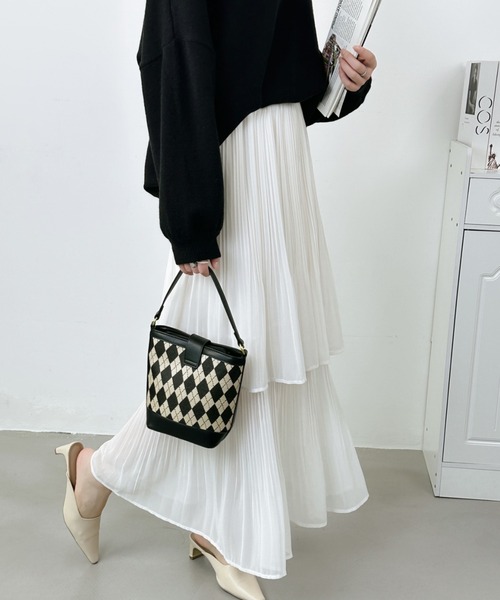 ABITOKYO（アビトーキョー）の「プリーツティアードスカート（スカート・レディース・ホワイト/ブラック/チャコールグレー/モカ/ベージュ/ネイビー・M/L）」の12枚目の写真