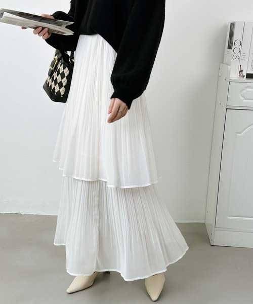 ABITOKYO（アビトーキョー）の「プリーツティアードスカート（スカート・レディース・ホワイト/ブラック/チャコールグレー/モカ/ベージュ/ネイビー・M/L）」の11枚目の写真