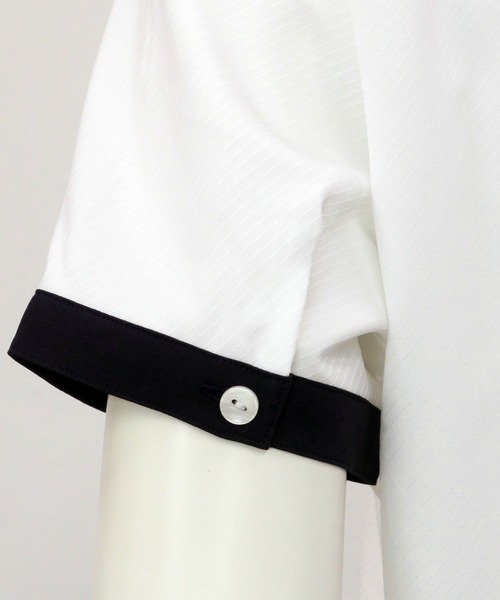 TOKYO SHIRTS(トウキョウシャツ)の「【吸水速乾】【COFREX】配色スキッパー衿 半袖ブラウス(ビジネスシャツ・レディース・ホワイト・S/M/L/LL)」の4枚目の写真