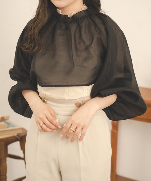Ambre Neige（アンブルネージュ）の「２WAYシアーボリュームボレロ／【WEB/EC限定商品】（シャツ/ブラウス・レディース・ブラック/アイボリー/ピンク・FREE）」の10枚目の写真
