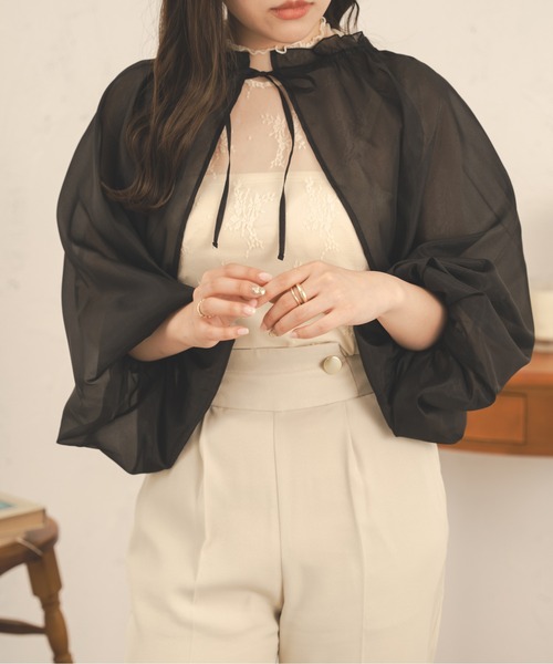 Ambre Neige（アンブルネージュ）の「２WAYシアーボリュームボレロ／【WEB/EC限定商品】（シャツ/ブラウス・レディース・ブラック/アイボリー/ピンク・FREE）」の9枚目の写真