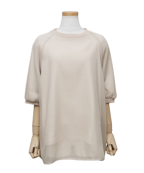 reca(レカ)の「ラグランスリーブオーガンジー重ねプルオーバー(Tシャツ/カットソー・レディース・オフホワイト/グレイッシュベージュ/ブラック・FREE)」の5枚目の写真