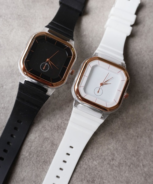セール】＼ カラバリ豊富♪ ／ スクエア クリア デザイン ウォッチ