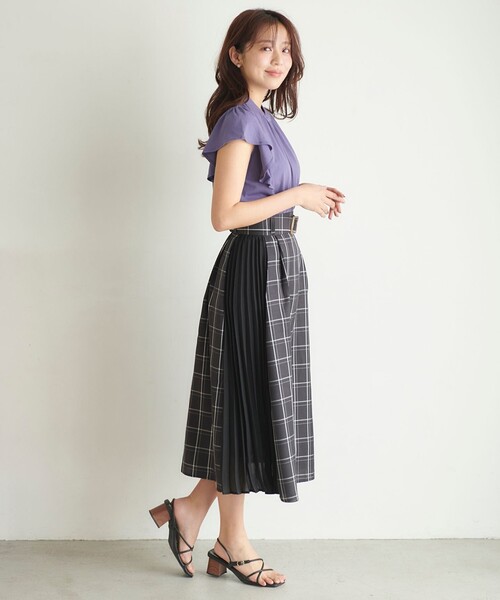 Feroux(フェルゥ)の「【洗える】プリーツコンビチェック スカート(スカート・レディース・ブラック系3/ベージュ系3・2/1)」の9枚目の写真