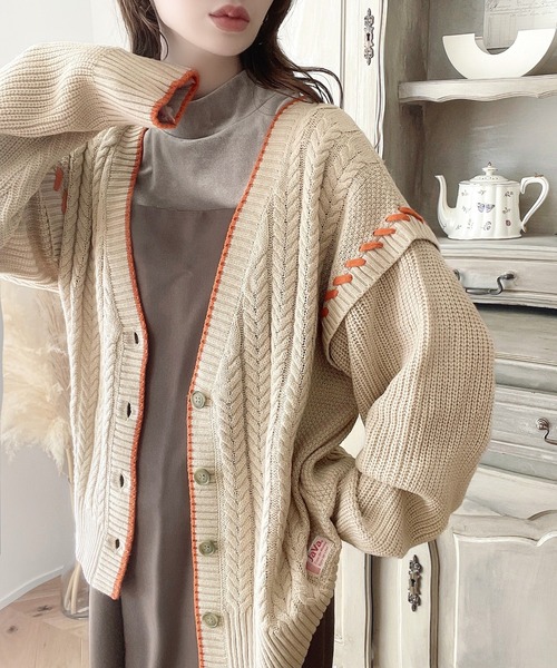 Java（ジャバ）の「《JAVAジャバ 別注》即、お洒落上級者。2wayビッグハンドステッチカーディガン（カーディガン/ボレロ・レディース・ブラック/アイボリー/ベージュ/モカ・LARGE/MEDIUM/SMALL/X-LARGE）」の11枚目の写真