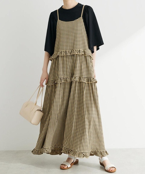 Petit fleur（プチフルール）の「・Petit　Fleur　カラーギンガムキャミワンピ（ワンピース・レディース・ベージュ/グリーン系その他3/ネイビー・FREE）」の2枚目の写真