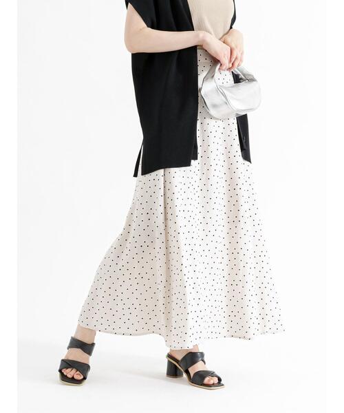 Te chichi（テチチ）の「麻混変形ドットロングフレアスカート（スカート・レディース・ベージュ/ブラウン・F）」の2枚目の写真