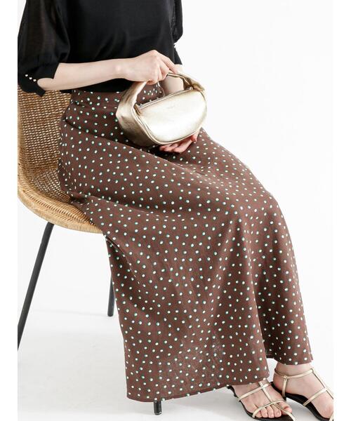 Te chichi（テチチ）の「麻混変形ドットロングフレアスカート（スカート・レディース・ベージュ/ブラウン・F）」の3枚目の写真
