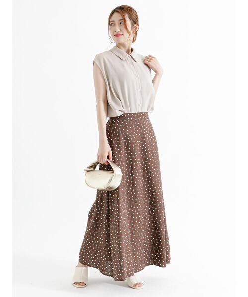 Te chichi（テチチ）の「麻混変形ドットロングフレアスカート（スカート・レディース・ベージュ/ブラウン・F）」の6枚目の写真