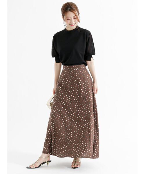 Te chichi（テチチ）の「麻混変形ドットロングフレアスカート（スカート・レディース・ベージュ/ブラウン・F）」の7枚目の写真