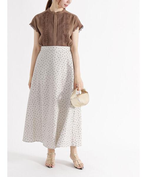 Te chichi（テチチ）の「麻混変形ドットロングフレアスカート（スカート・レディース・ベージュ/ブラウン・F）」の11枚目の写真