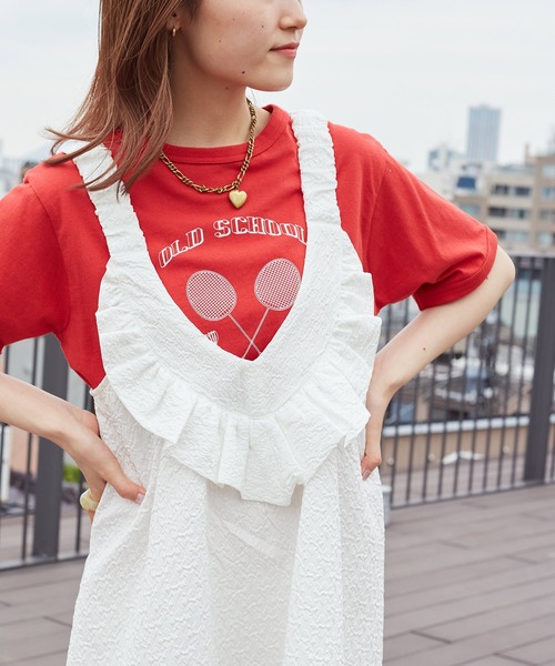 w closet（ダブルクローゼット）の「ふくれジャガードフリルワンピース（ジャンパースカート・レディース・ベージュ/ホワイト/ブラック・FREE）」の4枚目の写真