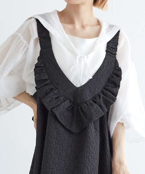 w closet（ダブルクローゼット）の「ふくれジャガードフリルワンピース（ジャンパースカート・レディース・ベージュ/ホワイト/ブラック・FREE）」の16枚目の写真