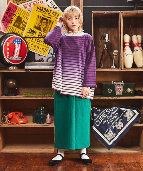 CUBE SUGAR（キューブシュガー）の「無地カットツイルイージーベイカースカート（スカート・レディース・キャメル/グリーン/ワイン/ブラック・M）」の7枚目の写真