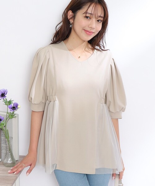 couture brooch(クチュールブローチ)の「◆【オンオフ兼用!通勤にもおすすめ。】カットソー&チュール切替チュニック(チュニック・レディース・ライトグレー/ブラック・42/38)」の10枚目の写真