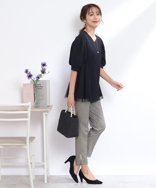 couture brooch(クチュールブローチ)の「◆【オンオフ兼用!通勤にもおすすめ。】カットソー&チュール切替チュニック(チュニック・レディース・ライトグレー/ブラック・42/38)」の16枚目の写真