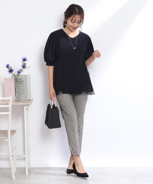 couture brooch(クチュールブローチ)の「◆【オンオフ兼用!通勤にもおすすめ。】カットソー&チュール切替チュニック(チュニック・レディース・ライトグレー/ブラック・42/38)」の17枚目の写真