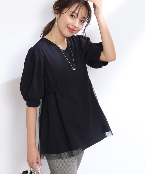 couture brooch(クチュールブローチ)の「◆【オンオフ兼用!通勤にもおすすめ。】カットソー&チュール切替チュニック(チュニック・レディース・ライトグレー/ブラック・42/38)」の19枚目の写真