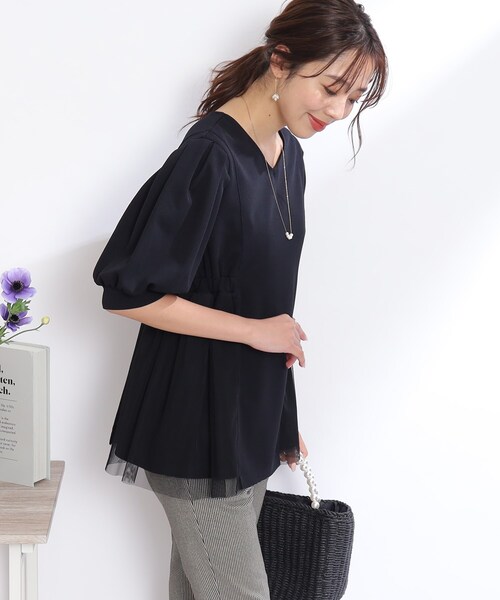 couture brooch(クチュールブローチ)の「◆【オンオフ兼用!通勤にもおすすめ。】カットソー&チュール切替チュニック(チュニック・レディース・ライトグレー/ブラック・42/38)」の20枚目の写真