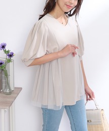 couture brooch | 【オンオフ兼用！通勤にもおすすめ。】カットソー＆チュール切替チュニック(チュニック)