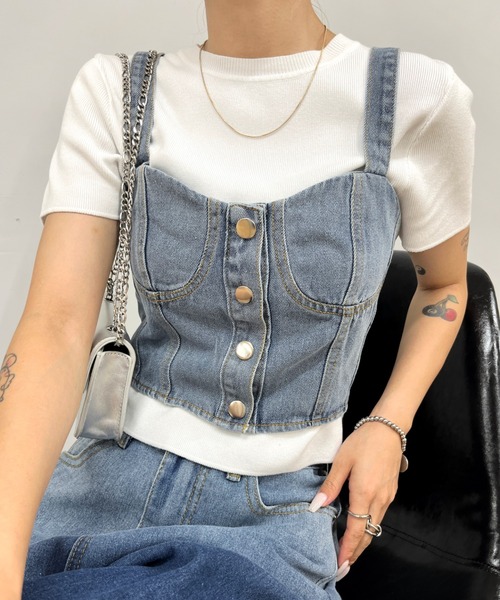 WHO'S WHO gallery（フーズフーギャラリー）の「デニムビスチェ（その他トップス・レディース・サックスブルー/ブラック・FREE）」の3枚目の写真