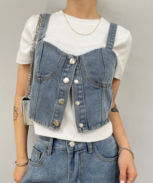 WHO'S WHO gallery（フーズフーギャラリー）の「デニムビスチェ（その他トップス・レディース・サックスブルー/ブラック・FREE）」の13枚目の写真