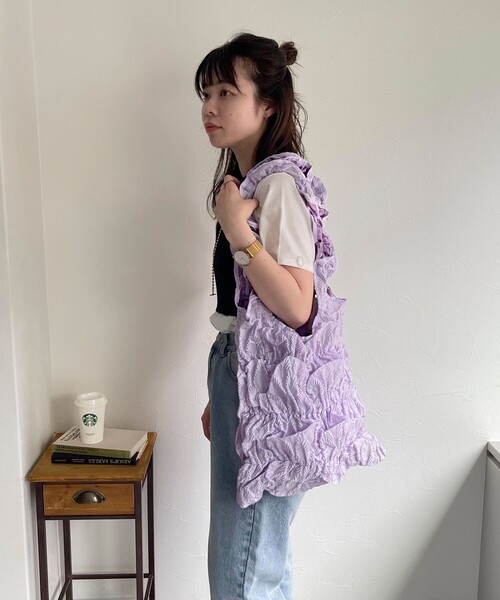 Casselini（キャセリーニ）の「【CASSELINI/キャセリーニ】シャーリングトートバッグ（トートバッグ・レディース・ブラック/ライトパープル・FREE）」の3枚目の写真