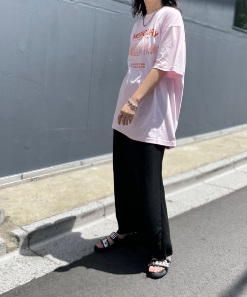 mi via loca（ミヴィアロカ）の「セルフカットリブフレアスカート（スカート・レディース・ピンク/ブルー/ホワイト×ブラック/ブラック/ブラウン系・FREE）」の4枚目の写真